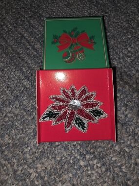 Vintage Avon Red and Green Beaded Poinsettia Brooch